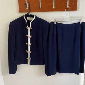 Navy Blue with cream color accent Skirt and Jacket